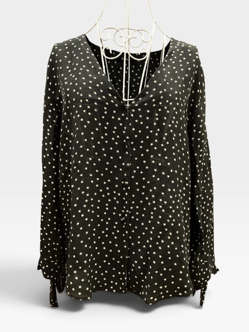 100% Silk, Madewell Black Star-Print V-Neck Long Sleeve Top